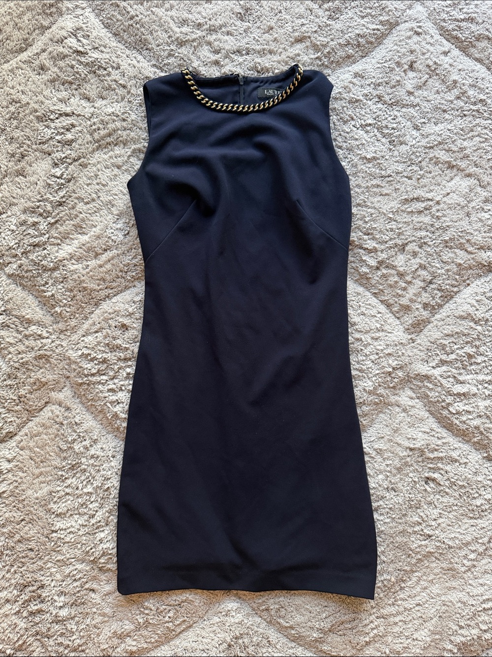 Lauren Ralph Lauren Navy Dress with Gold Chain Detail